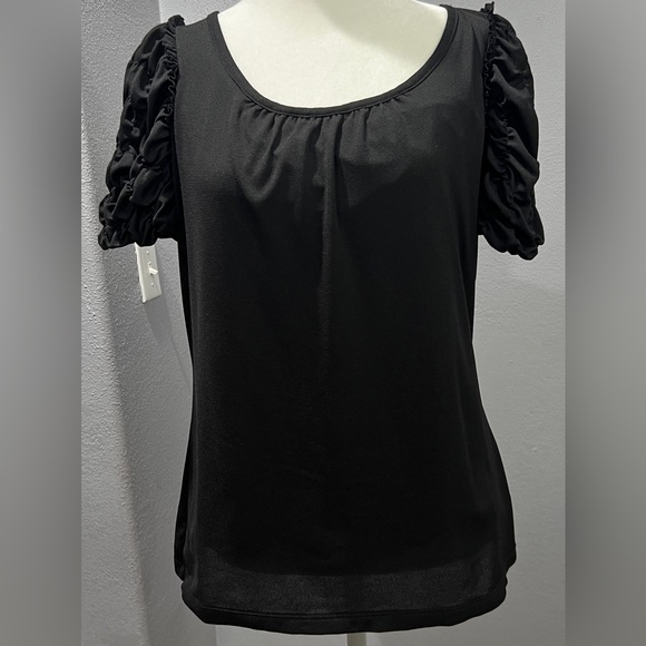 Worthington Tops - Worthington Black Ruched Sleeve Blouse Size L